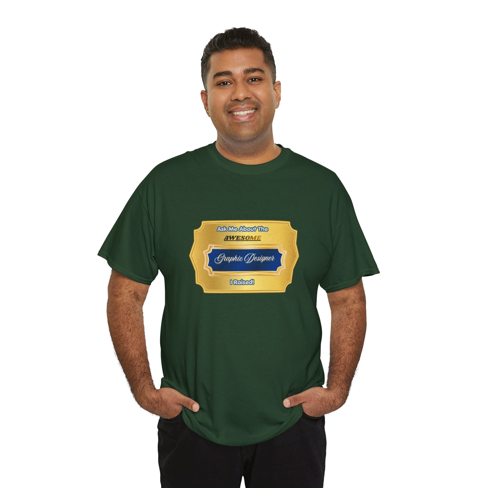 Proud Parent Graphic Designer T-Shirt - Ask Me About The Awesome Artist I Raised - Premium Gold Badge Gift Tee